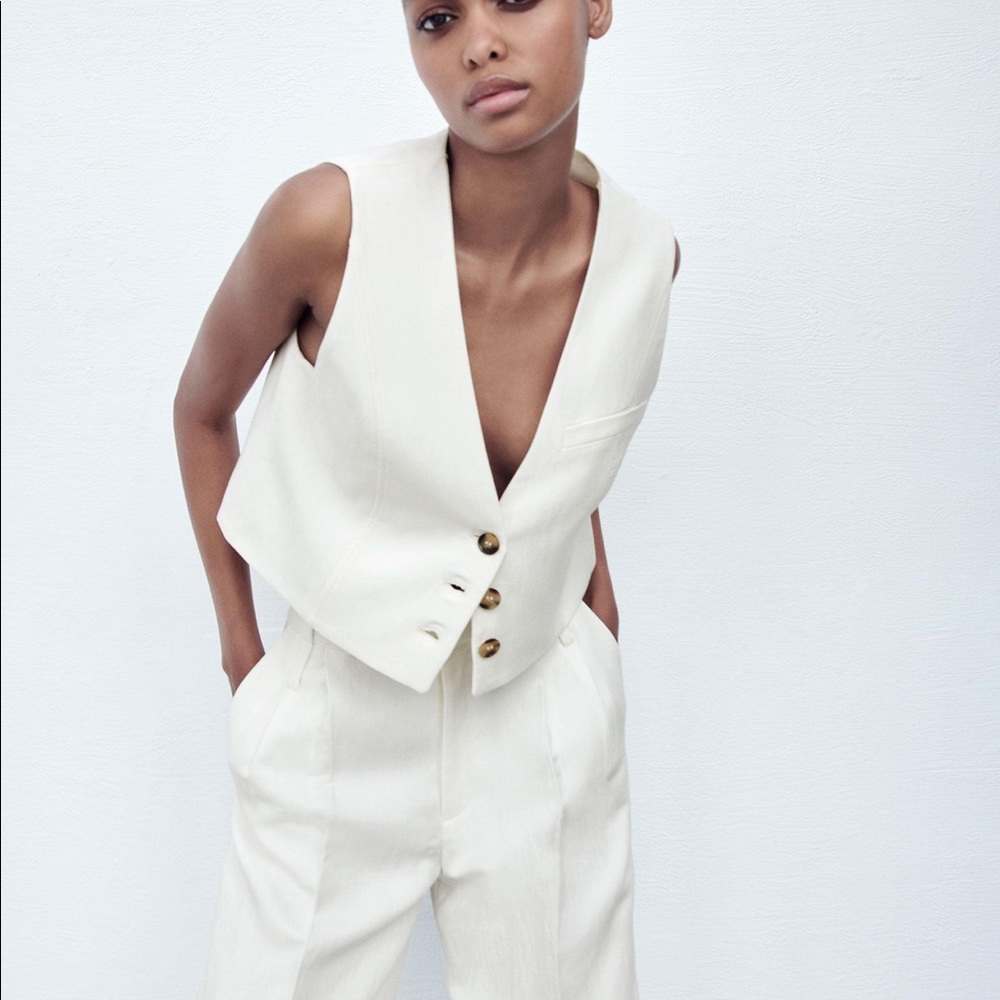 zara linen blend vest